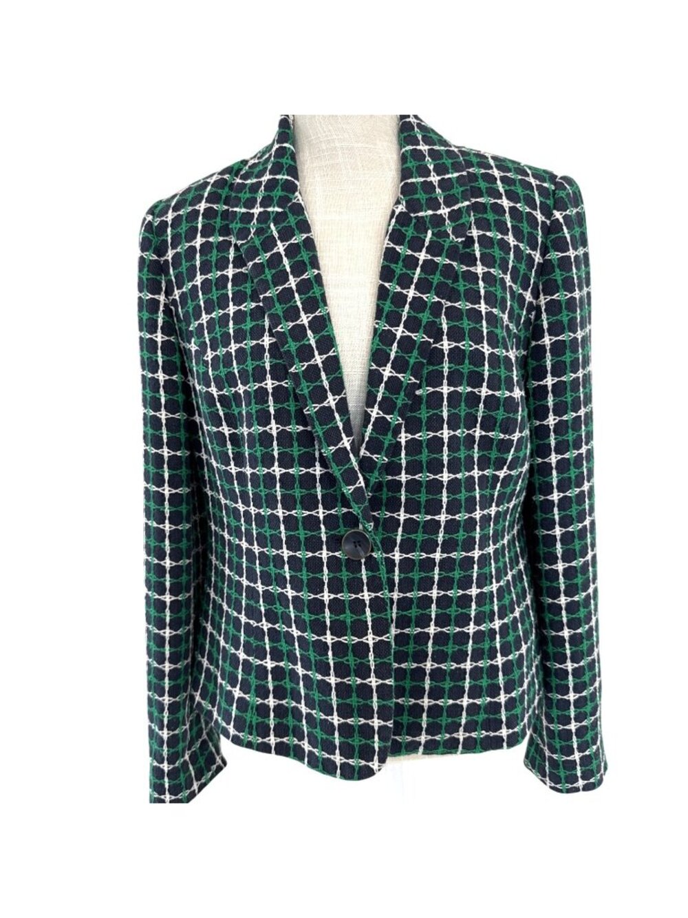 Pendleton Womens Blazer Jacket Plaid Button Front Navy/Green/White Plaid Size M